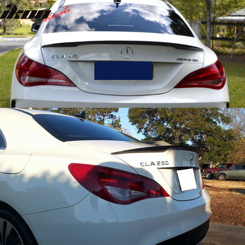 IKON MOTORSPORTS, Trunk Spoiler Compatible With 2013-2018 Mercedes-Benz W117 CLA Class Sedan , Matte Carbon Fiber ADH Style Rear Spoiler Wing, 2014 2015 2016 2017