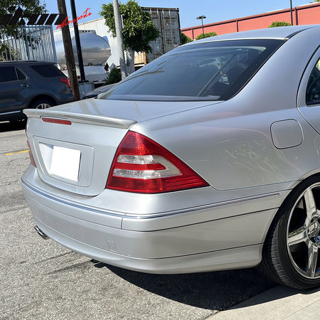 IKON MOTORSPORTS, Trunk Spoiler Compatible with  2001-2007 Mercedes-Benz C-Class W203 Sedan 4-Door, AMG Style Painted #744 Brilliant Silver Metallic ABS Plastic Rear Trunk Lid Spoiler Wing Lip