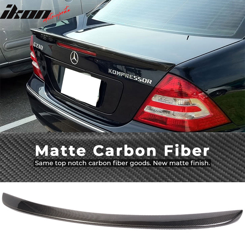 IKON MOTORSPORTS, Trunk Spoiler Compatible With 2001-2007 Mercedes-Benz W203 C-Class , Matte Carbon Fiber AMG Style Rear Spoiler Wing, 2002 2003 2004 2005 2006