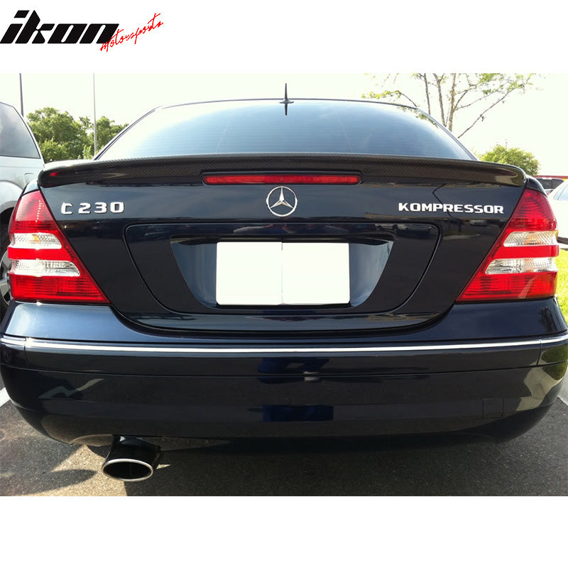 IKON MOTORSPORTS, Trunk Spoiler Compatible With 2001-2007 Mercedes-Benz W203 C-Class , Matte Carbon Fiber AMG Style Rear Spoiler Wing, 2002 2003 2004 2005 2006