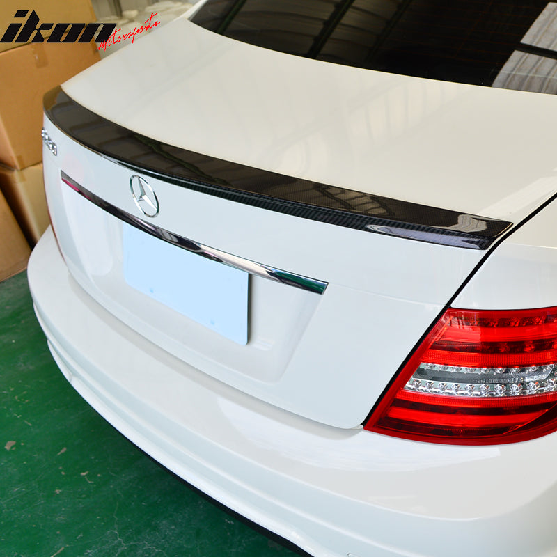 IKON MOTORSPORTS, Trunk Spoiler Compatible With 2008-2014 Mercedes Benz W204 C Class Sedan , Matte Carbon Fiber IKON Style Rear Spoiler Wing, 2009 2010 2011 2012 2013