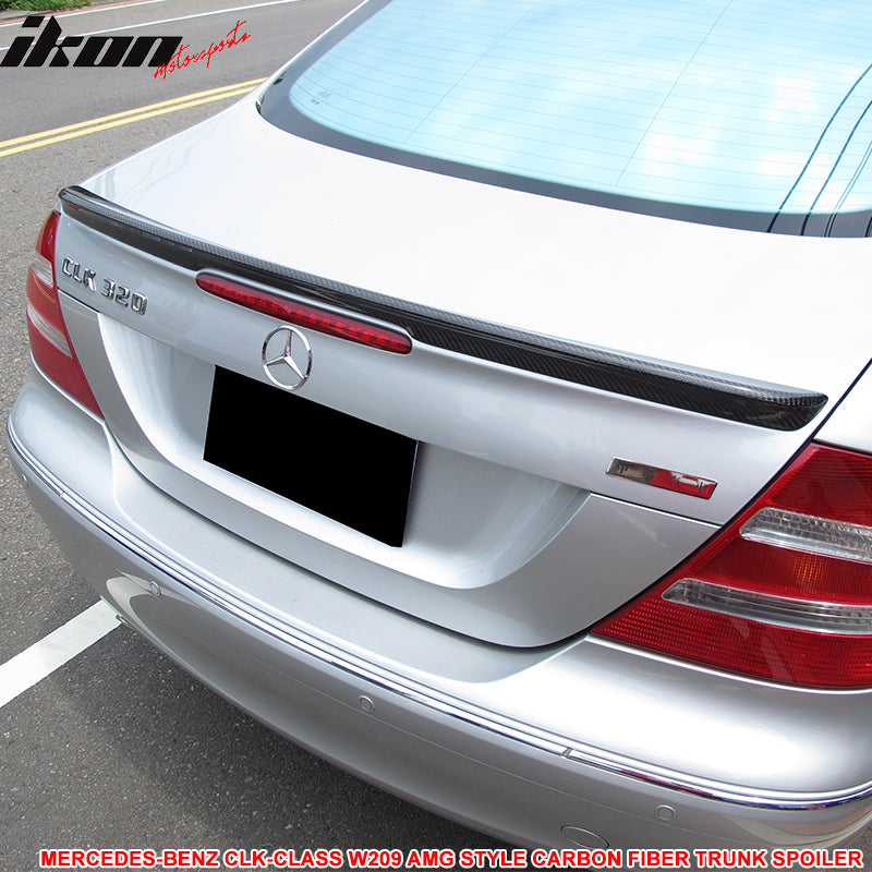 IKON MOTORSPORTS, Trunk Spoiler Compatible With 2003-2009 Mercedes Benz CLK-Class W209 Coupe , Matte Carbon Fiber AMG Style Rear Spoiler Wing, 2004 2005 2006 2007