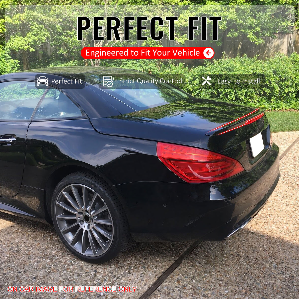 IKON MOTORSPORTS, Trunk Spoiler Compatible with 2013-2020 Mercedes-Benz SL-Class R231, D Style Painted #197 9197 Obsidian Black Metallic ABS Plastic Rear Trunk Lid Spoiler Wing Lip