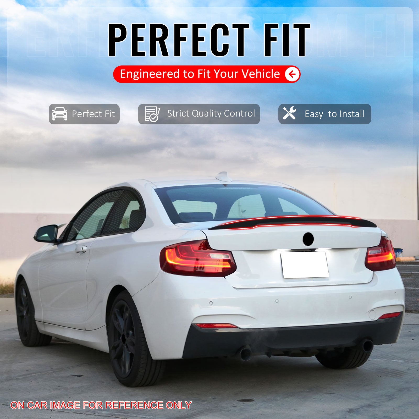 IKON MOTORSPORTS, Trunk Spoiler Compatible With 2007-2013 BMW E92 3 Series, High Kick Performance Style Painted #896 Blue Water Metallic ABS Rear Wing