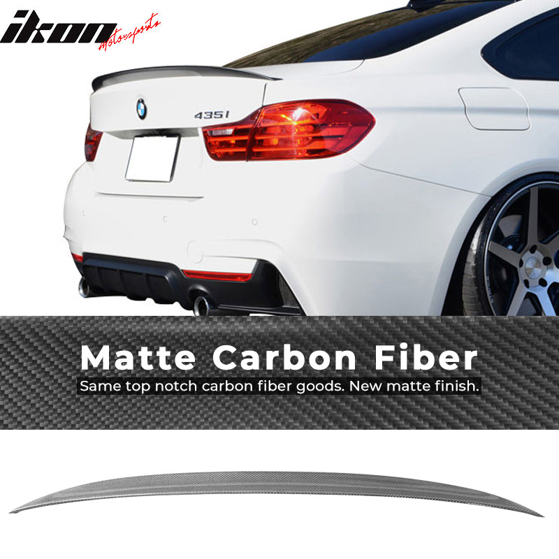 IKON MOTORSPORTS, Trunk Spoiler Compatible With 2014-2020 BMW 4-Series F32 Coupe , Matte Carbon Fiber P Style Rear Spoiler Wing, 2015 2016 2017 2018 2019