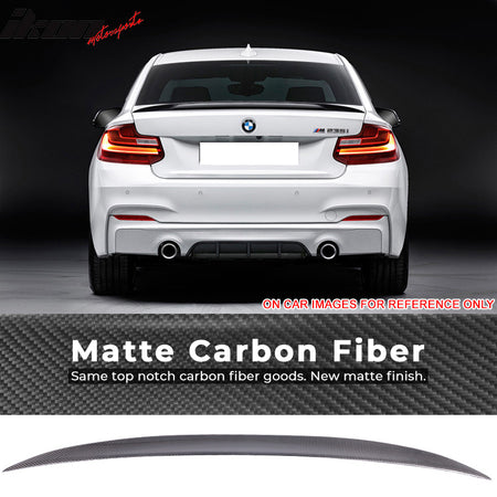 IKON MOTORSPORTS, Trunk Spoiler Compatible With 2014-2020 BMW 2-Series F11 Coupe , Matte Carbon Fiber P Style Rear Spoiler Wing, 2015 2016 2017 2018 2019