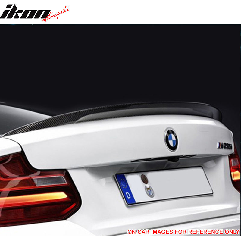 IKON MOTORSPORTS, Trunk Spoiler Compatible With 2014-2020 BMW 2-Series F11 Coupe , Matte Carbon Fiber P Style Rear Spoiler Wing, 2015 2016 2017 2018 2019