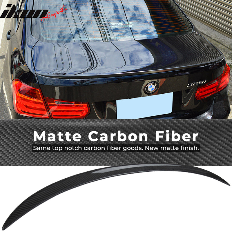 IKON MOTORSPORTS, Trunk Spoiler Compatible With 2014-2019 BMW 3-Series F80 Sedan , Matte Carbon Fiber M3 Style Rear Spoiler Wing, 2015 2016 2017 2018