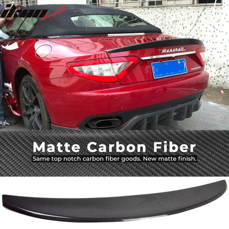 IKON MOTORSPORTS, Trunk Spoiler Compatible With 2008-2014 Maserati Gran Turismo Coupe, Matte Carbon Fiber IKON Style Rear Spoiler Wing, 2009 2010 2011 2012 2013