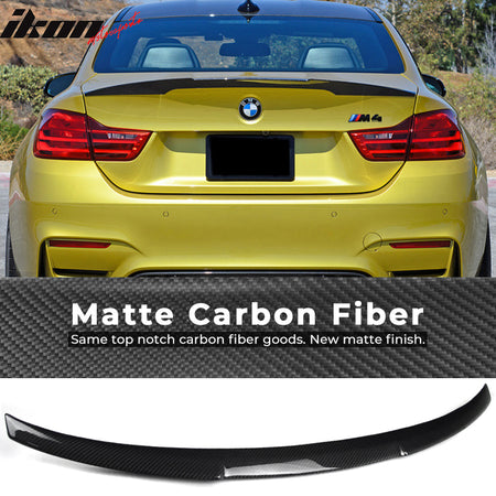 IKON MOTORSPORTS, Trunk Spoiler Compatible With 2015-2020 BMW F82 M4 , Matte Carbon Fiber P Style Rear Spoiler Wing, 2016 2017 2018 2019