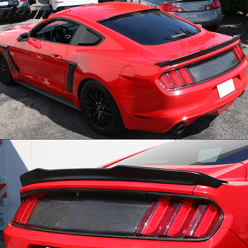 Trunk Spoiler Compatible With 2015-2023 Ford Mustang 2-Door Coupe, High Kick V Style Unpainted Black ABS Rear Spoiler Boot Deck Lid Roof Wing Replacement by IKON MOTORSPORTS, 2016 2017