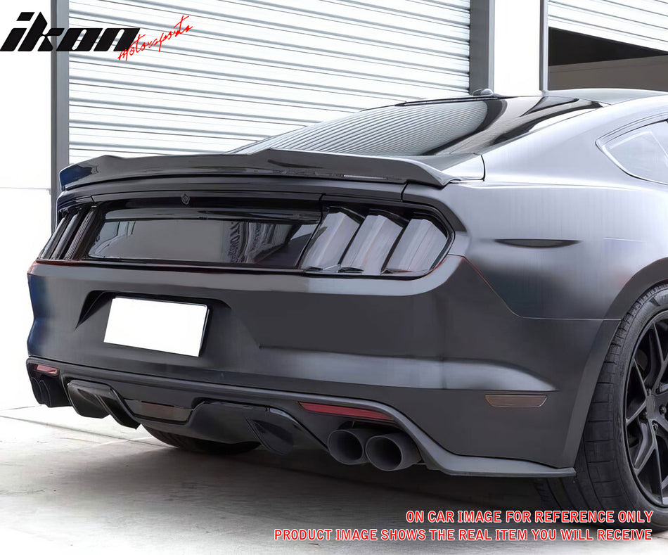 IKON MOTORSPORTS, Trunk Spoiler Compatible with 2015-2023 Ford Mustang 6th Generation Coupe, V Style Black Carbon Fiber Rear Trunk Lid Spoiler Wing Lip