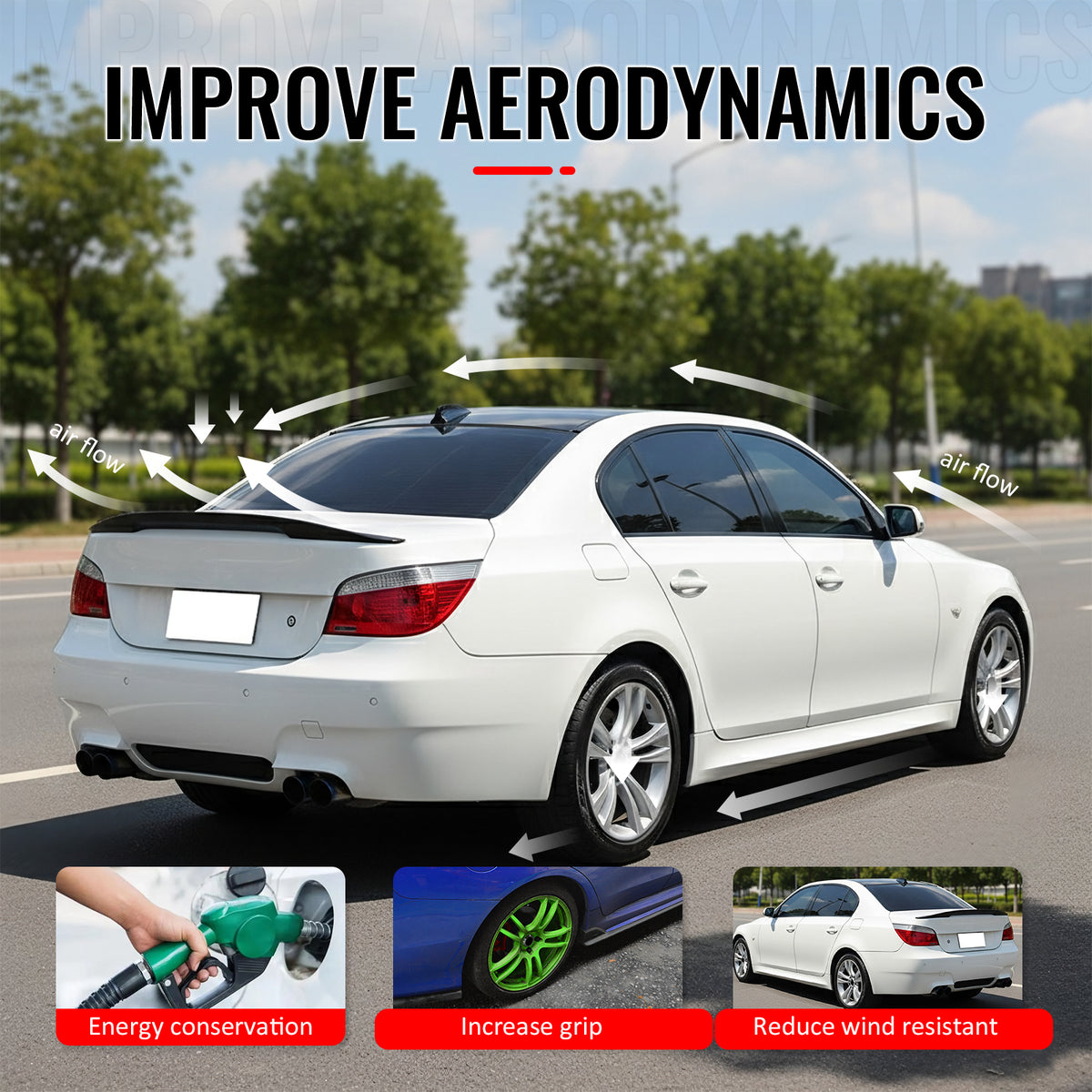 Fits 04-10 E60 Performance Trunk Spoiler Painted #668 Jet Black