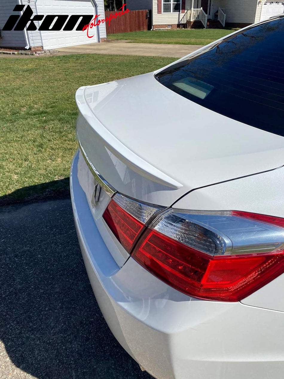 Pre-painted Trunk Spoiler Compatible With 2013-2017 Honda Accord, Factory Style ABS Painted # NH19788P White Orchid Pearl Rear Tail Lip Deck Boot Wing By IKON MOTORSPORTS, 2014 2015 2016