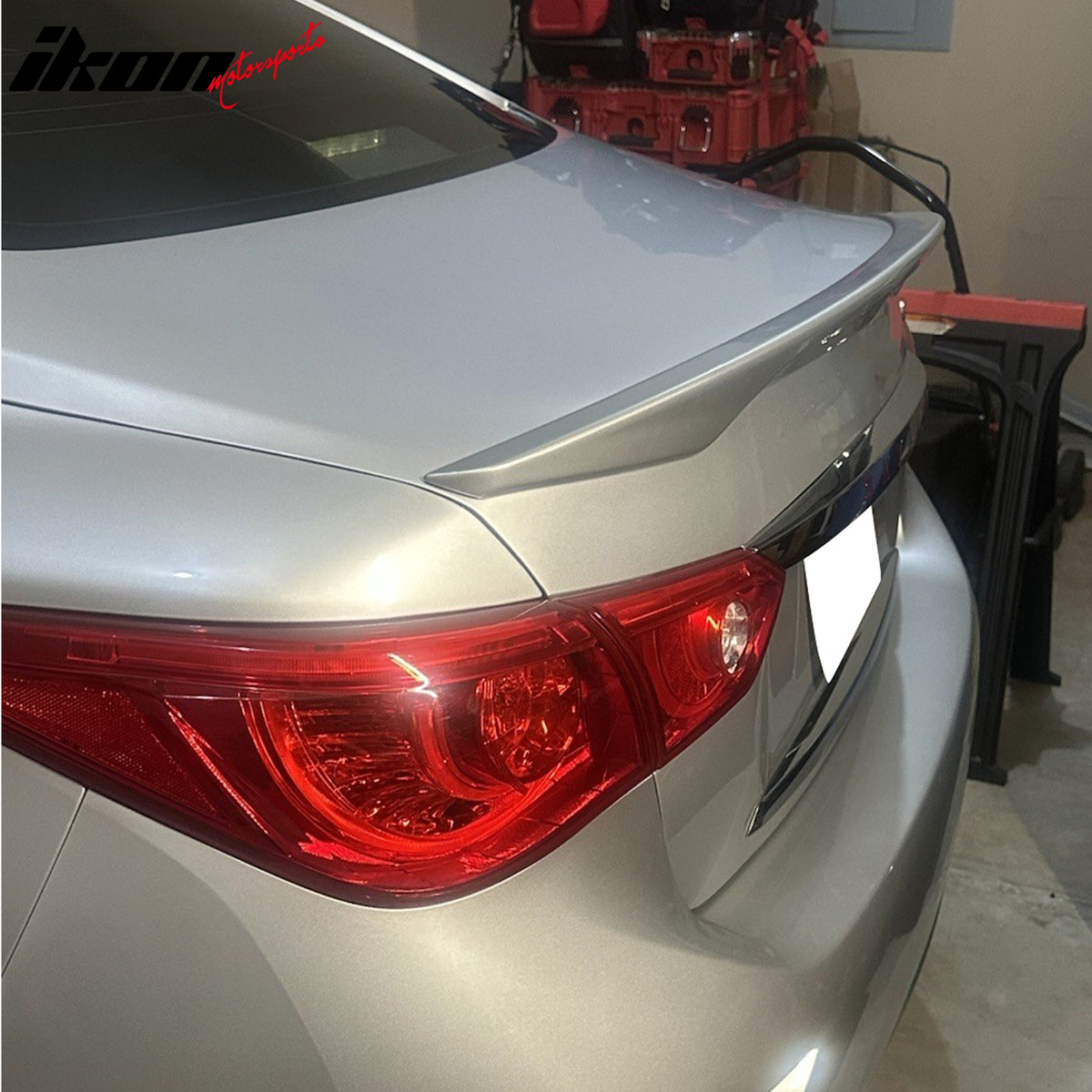 Pre-Painted Trunk Spoiler Compatible With 2014-2024 Infiniti Q50 Sedan, Factory Style #K23 Liquid Platinum Metallic ABS Rear Trunk Wing Deck Lid by IKON MOTORSPORTS