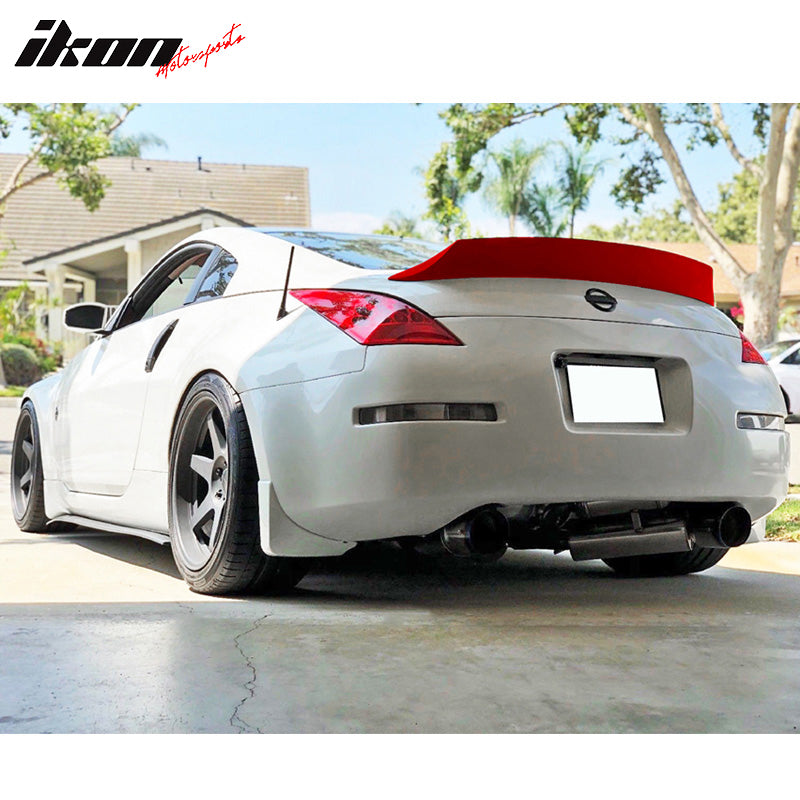 Trunk Spoiler Compatible With 2003-2009 Nissan 350Z 2-Door Fairlady Z33, V Style ABS Painted Red (Color Code #AX6) Rear Deck Lip Wing by IKON MOTORSPORTS, 2004 2005 2006 2007