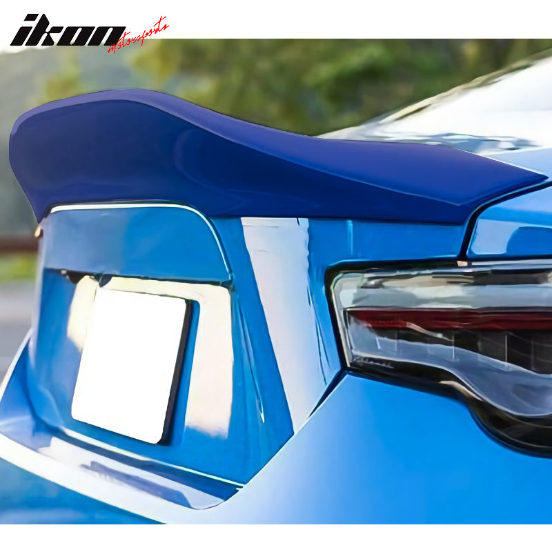 IKON MOTORSPORTS, Trunk Spoiler Compatible With 2013-2016 Scion FR-S & 2013-2020 Subaru BRZ & 2017-2020 Toyota 86, Painted World Rally Blue Pearl (Color Code #02C) ABS Plastic L Style Rear Spoiler