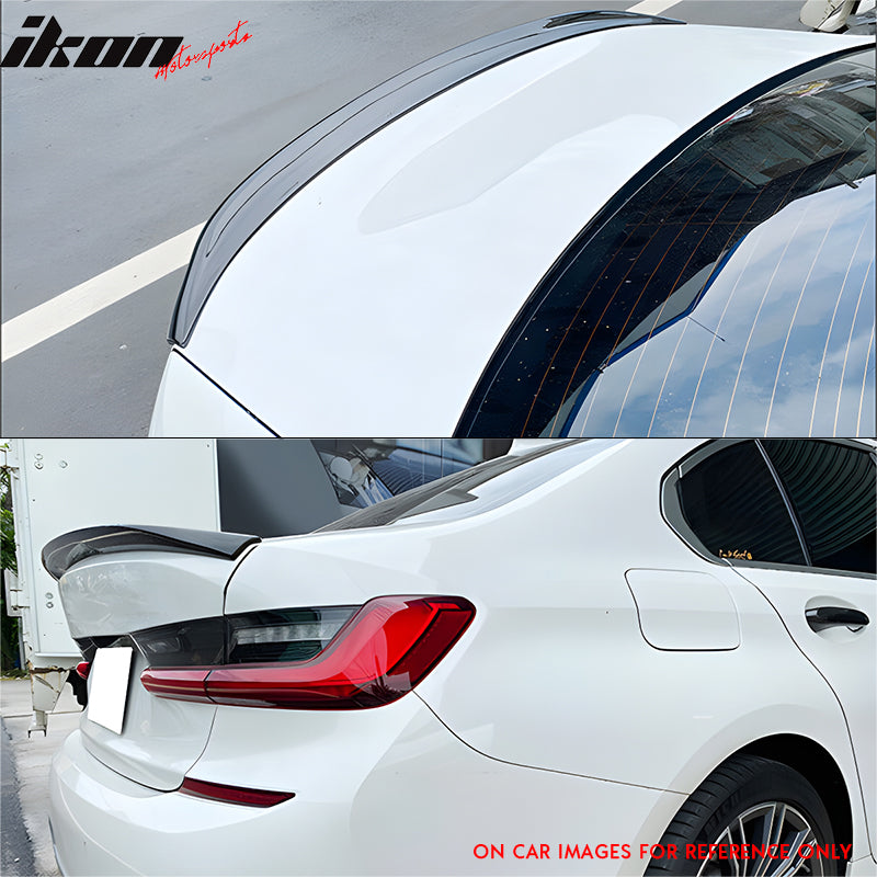 IKON MOTORSPRTS, Trunk Spoiler Compatible With 2019-2024 BMW G20 3-Series Sedan 4-Door, Performance Style Rear Boot Deck Lid Wing Carbon Fiber Tail Trim Lip 1PC, 2020 2021 2022