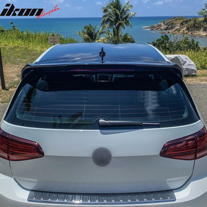 IKON MOTORSPRTS, Roof Spoiler Compatible With 2015-2019 Volkswagen Golf R GTI 5-Door Hatchback, B Style Painted #LC9X Deep Black Pearl ABS Plastic Rear Top Window Visor Trim, 2016 2017 2018