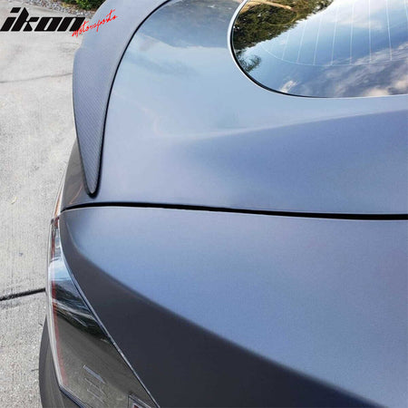 IKON MOTORSPRTS, Trunk Spoiler Compatible With 2012-2024 Tesla Model S, V Style Rear Boot Deck Lid Wing Matte Real Carbon Fiber Tail Trim Lip 1PC, 2013 2014 2015 2016 2017 2018 2019 2020 2021 2022