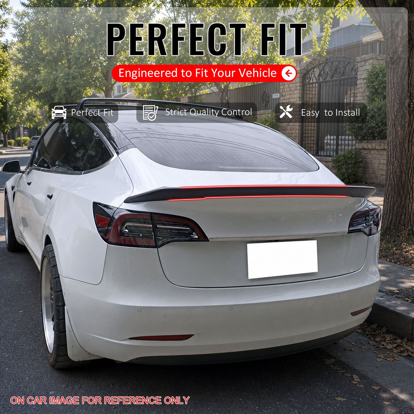 IKON MOTORSPORTS, Trunk Spoiler Compatible With 2017-2023 Tesla Model 3, Painted #PMMR Sunset Red Metallic ABS Plastic S Style Rear Spoiler Wing, 2018 2019 2020 2021 2022