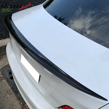 IKON MOTORSPRTS, Trunk Spoiler Compatible With 2007-2013 BMW E82 1- Series 2-Door Coupe, Performance Style Rear Boot Deck Lid Wing Matte Carbon Fiber Tail Trim Lip 1PC, 2008 2009 2010 2011 2012