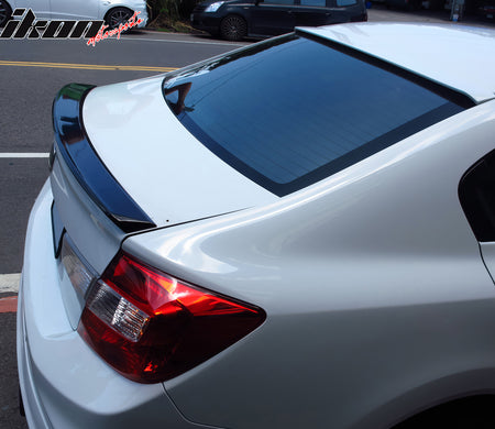 IKON MOTORSPORTS, Trunk Spoiler Compatible with 2012-2015 Honda Civic 9th Sedan/Saloon, D Style Painted #NH547 Berlina Black ABS Rear Trunk Lid Spoiler Wing Lip