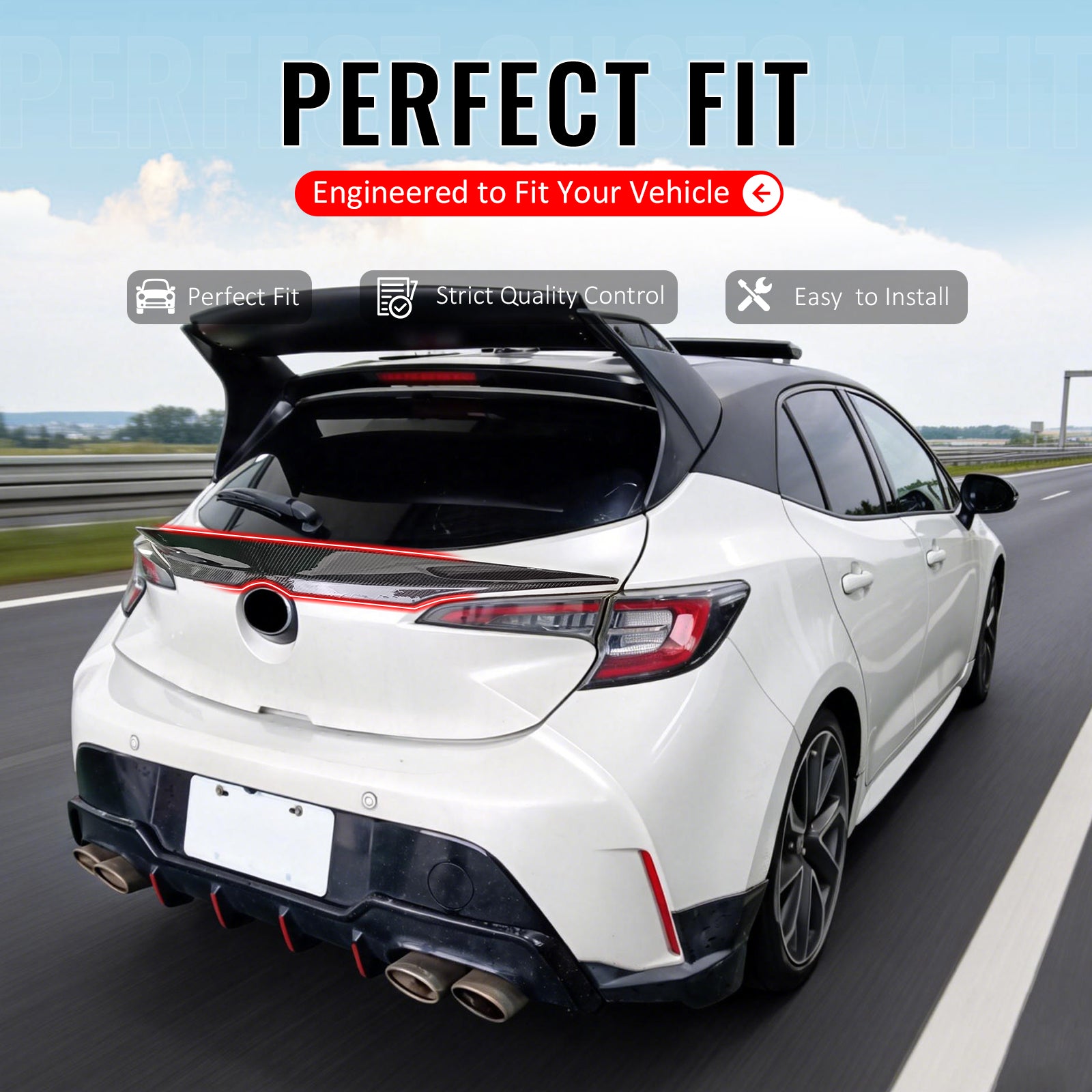 IKON MOTORSPORTS, Middle Trunk Spoiler Compatible with 2019-2026 Toyota Corolla Hatchback & GR Corolla, Carbon Fiber CF Rear Trunk Lid Spoiler Wing Lip