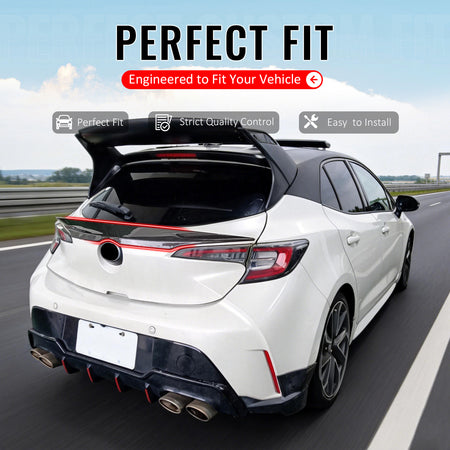 IKON MOTORSPORTS, Middle Trunk Spoiler Compatible with 2019-2026 Toyota Corolla Hatchback & GR Corolla, Carbon Fiber CF Rear Trunk Lid Spoiler Wing Lip