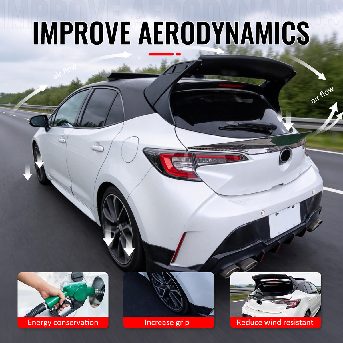 Fits 19-26 Toyota Corolla Hatchback Rear Middle Trunk Spoiler Carbon Fiber CF