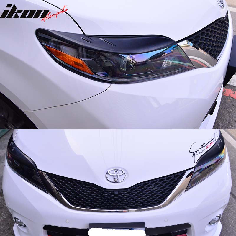 Compatible With 2011-2017 Toyota Sienna CityKruiser MP Black Headlight Eyelids Eyebrows Cover - ABS