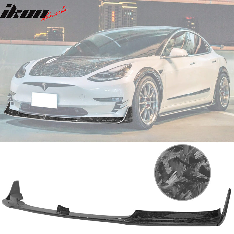 2017-2023 Tesla Model 3 V Front Bumper Lip 3PC - Forged Carbon Fiber