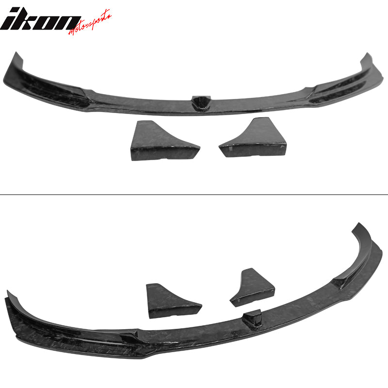 IKON MOTORSPORTS, Front Bumper Lip Compatible With 2017-2023 Tesla Model 3, V Style Forged Carbon Fiber Front Lip Splitter Body Kit 3PC, 2018 2019 2020