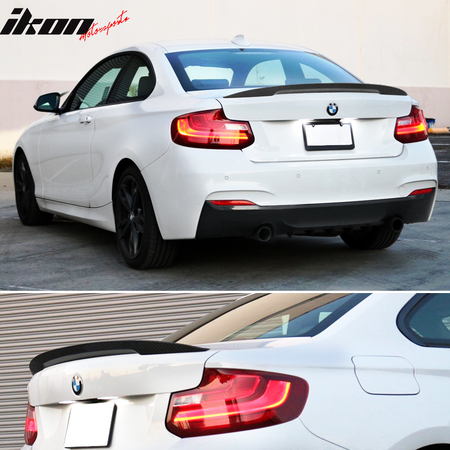 IKON MOTORSPORTS, Trunk Spoiler Compatible With 2014-2021 BMW F22, High Kick Performance Style Trunk Spoiler Wing - Real Carbon Fiber