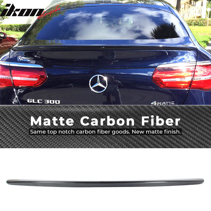 IKON MOTORSPORTS, Trunk Spoiler Compatible With 2016-2018 Mercedes-Benz GLC Class C253 SUV , Matte Carbon Fiber AMG Style Rear Spoiler Wing, 2017