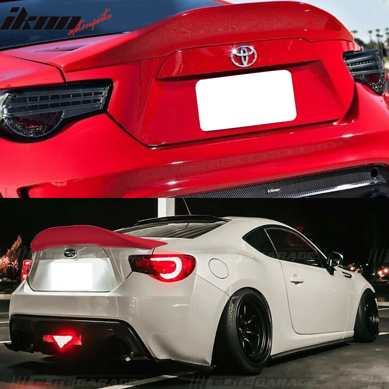 IKON MOTORSPORTS, Trunk Spoiler Compatible with 2013-2016 Scion FR-S & 2013-2020 Subaru BRZ & 2017-2020 Toyota 86, L Style Painted #M7Y Pure Red ABS Plastic Rear Trunk Lid Spoiler Wing Lip