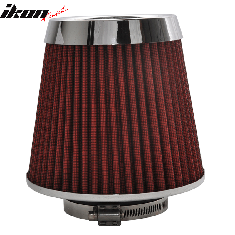 Universal Fit Honda Mesh 3 Inch Cold Air Intake Cone Filter Red/Chrome