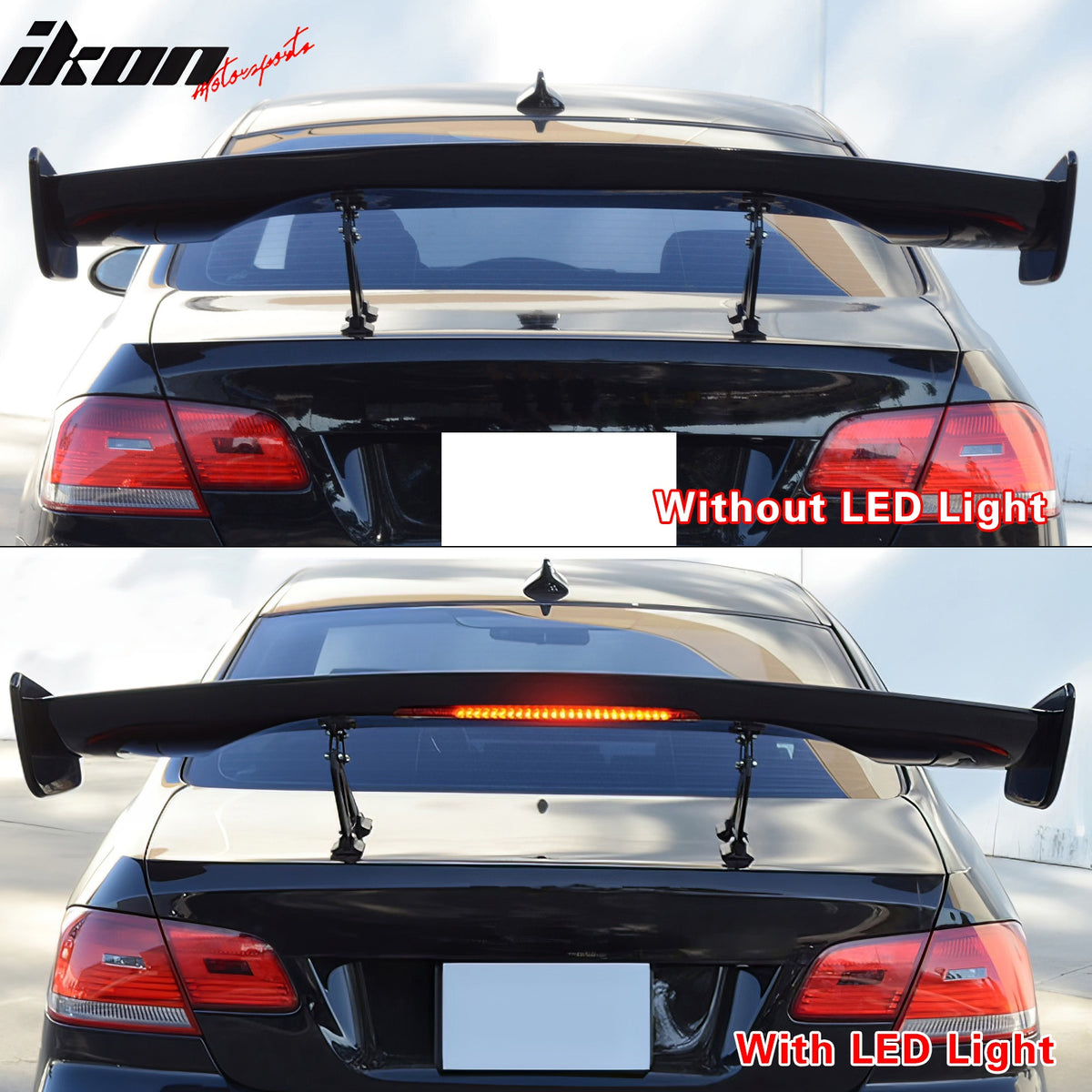 Universal 57 Inch GT Trunk Spoiler Wing & LED Brake Light Carbon Fiber Print ABS