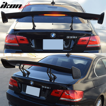 Trunk Spoiler Compatible With Universal Fitment, Adjustable 57 Inch 150cm GT Trunk Spoiler Wing With Brake Light Gloss Black ABS By IKON MOTORSPORTS