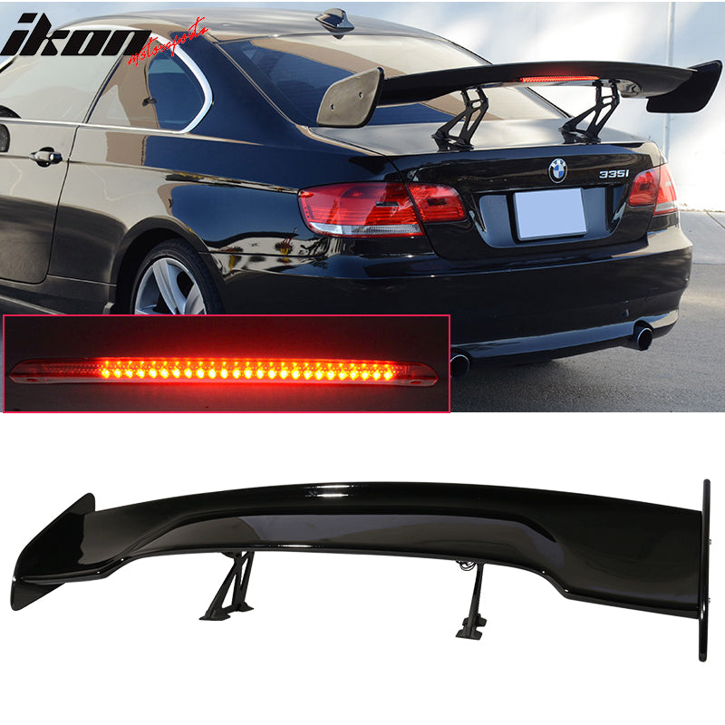 Universal 57In GT Style Gloss Black Trunk Spoiler LED Brake Light ABS