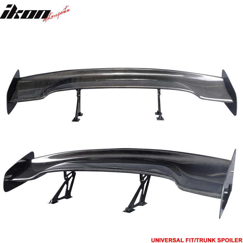 IKON MOTORSPORTS, Universal Fit 57'' Inch Trunk Spoiler, 12" Height Drag Style Carbon Fiber Rear Trunk Lid Spoiler Wing Lip + V2 Side Plates + V1 Aluminum Alloy Spoiler Legs