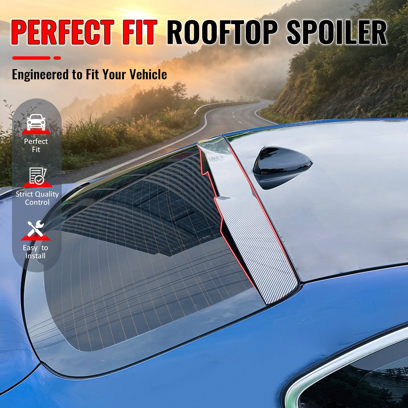 IKON MOTORSPORTS, Rear Window Roof Spoiler Compatible with 2017-2026 Alfa Romeo Giulia, Carbon Fiber Print ABS V Style Top Roofline Windshield Visor Spoiler Wing
