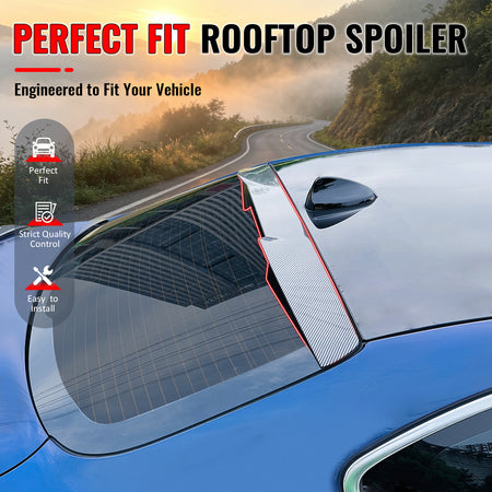 IKON MOTORSPORTS, Rear Window Roof Spoiler Compatible with 2017-2026 Alfa Romeo Giulia, Carbon Fiber Print ABS V Style Top Roofline Windshield Visor Spoiler Wing