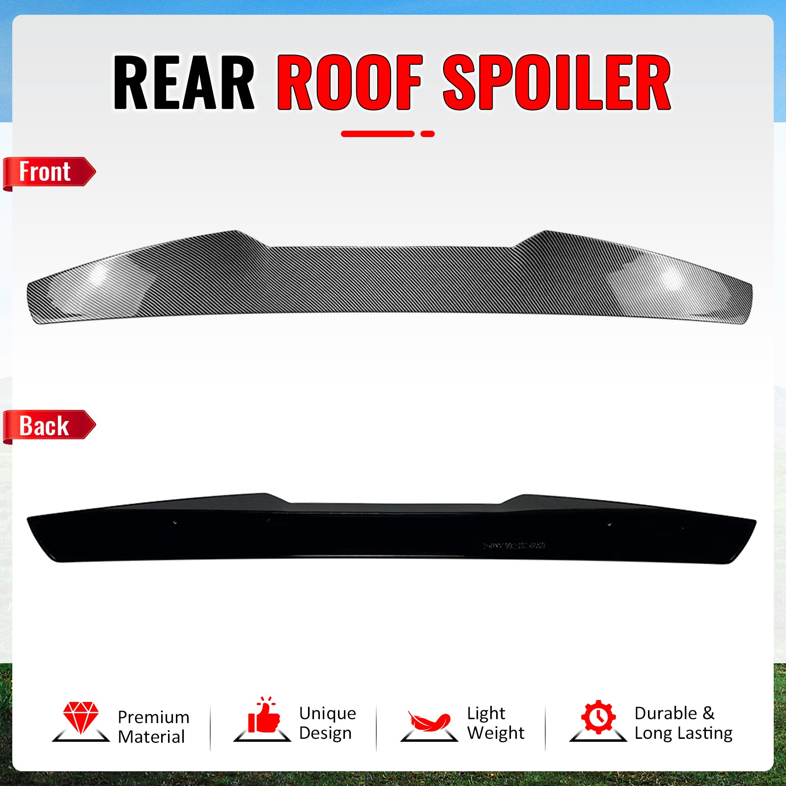Fits 17-26 Alfa Romeo Giulia V Style Rear Roof Spoiler Carbon Fiber Print ABS