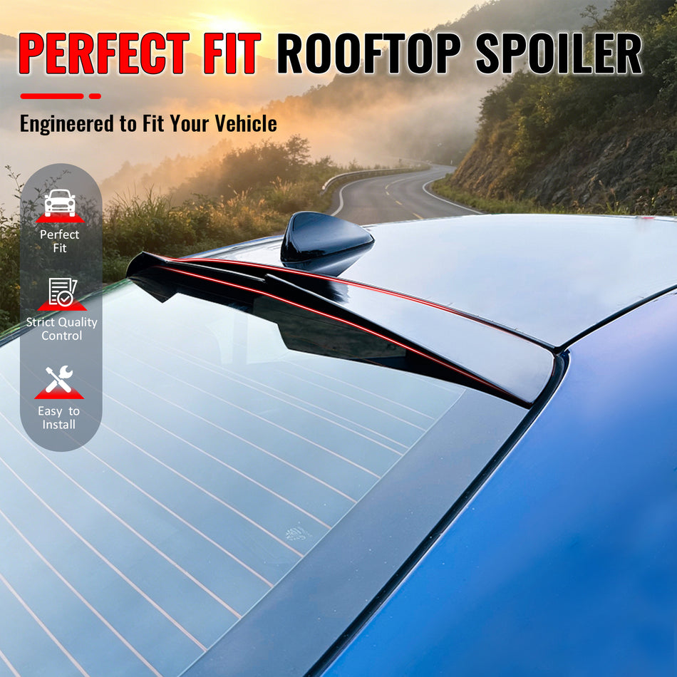 IKON MOTORSPORTS, Rear Window Roof Spoiler Compatible with 2017-2026 Alfa Romeo Giulia, Gloss Black ABS V Style Top Roofline Windshield Visor Spoiler Wing