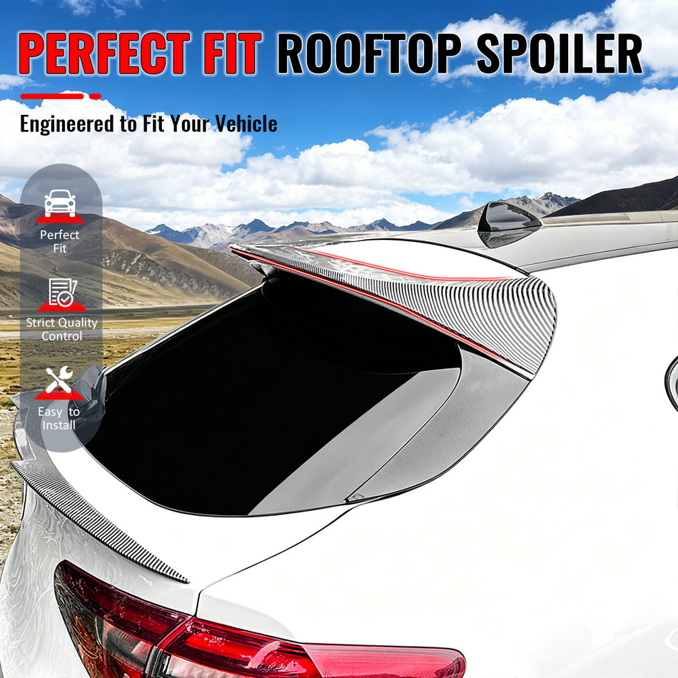 IKON MOTORSPORTS, Rear Window Roof Spoiler Compatible with 2017-2026 Alfa Romeo Stelvio, Carbon Fiber Print ABS IKON Style Top Roofline Windshield Visor Spoiler Wing