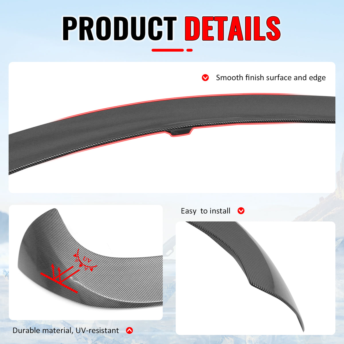 Fits 17-26 Alfa Romeo Stelvio IKON Style Rear Roof Spoiler Carbon Fiber Look ABS
