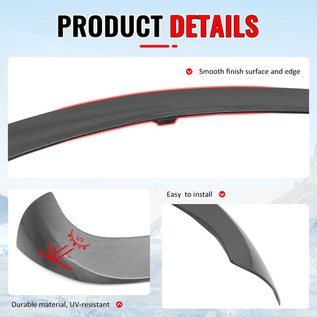 Fits 17-26 Alfa Romeo Stelvio IKON Style Rear Roof Spoiler Carbon Fiber Look ABS