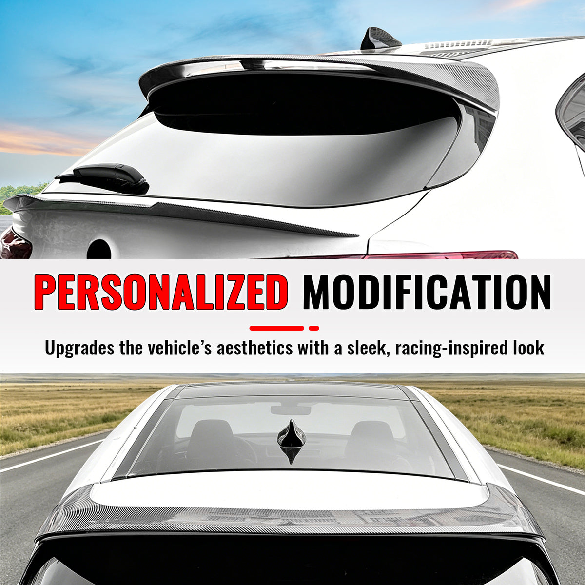 Fits 17-26 Alfa Romeo Stelvio IKON Style Rear Roof Spoiler Carbon Fiber Look ABS