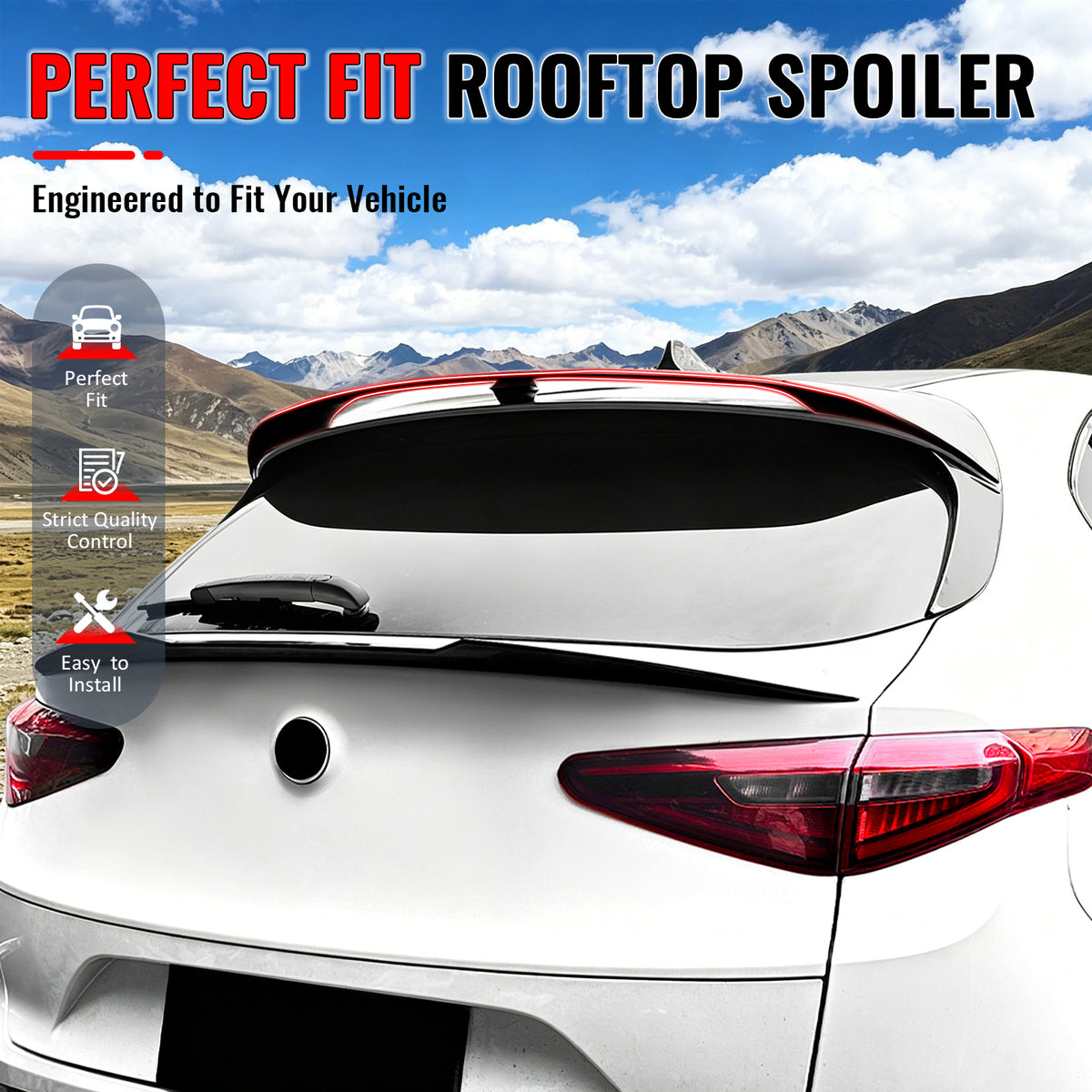 IKON MOTORSPORTS, Rear Window Roof Spoiler Compatible with 2017-2026 Alfa Romeo Stelvio, Gloss Black ABS IKON Style Top Roofline Windshield Visor Spoiler Wing